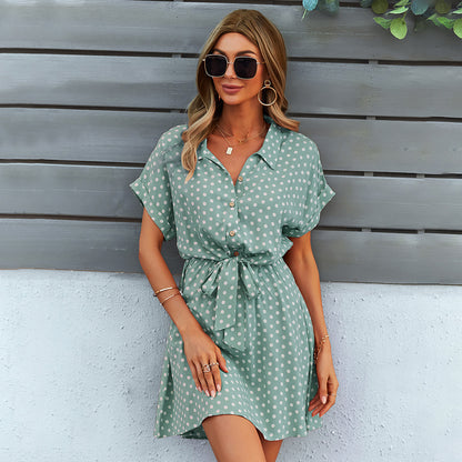 Polka Dot Printed Wholesale Dresses Short Sleeve Women Casual Dress