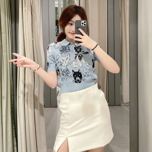 Kitty Fresh Short Sleeve Button Down Crop Top