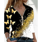 Wholesale Autumn And Winter V-Neck Long-Sleeved T-Shirt Whit Butterfly Print