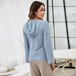 Solid Color Casual Wholesale Women Blouses With Hooded Long Sleeve Shirts
