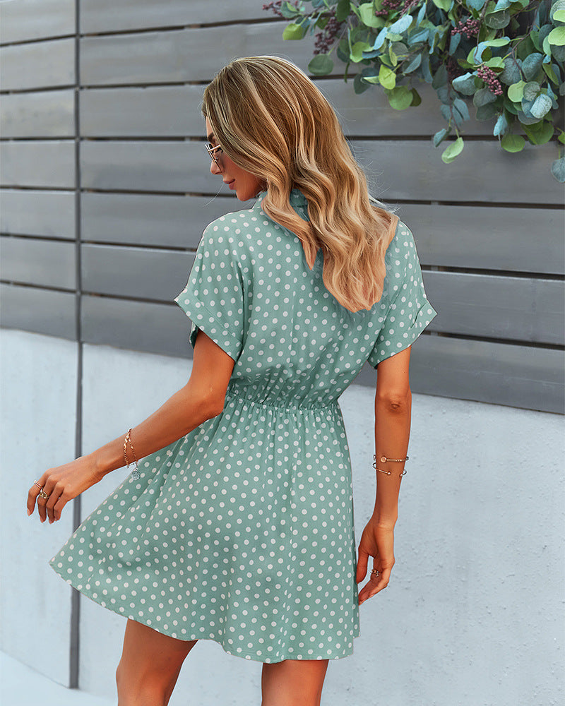 Polka Dot Printed Wholesale Dresses Short Sleeve Women Casual Dress