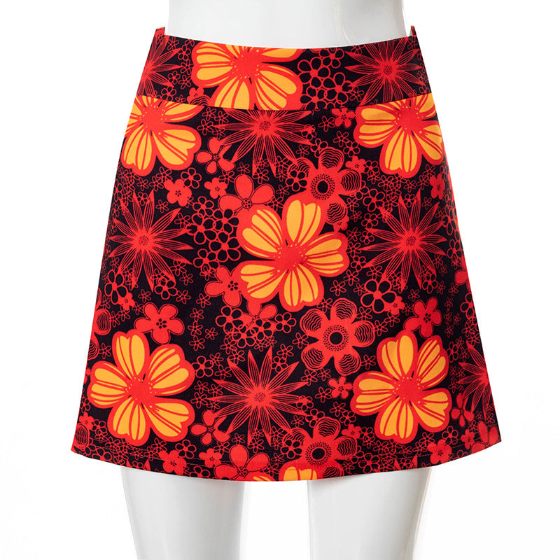 Floral High Waist Casual A-Line Skirt