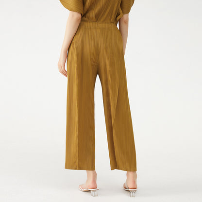 Ruched Solid Irregular Pocket Wide Leg Pants