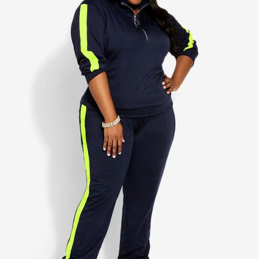 Plus Size Tracksuit Zipper Top And Trousers