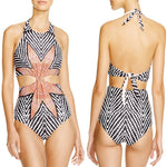 Starfish Pattern Backless Cut Out One-Piece Swimwear