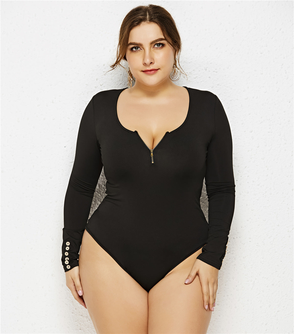 Bottoming Zipper Wholesale Plus Size Bodysuits