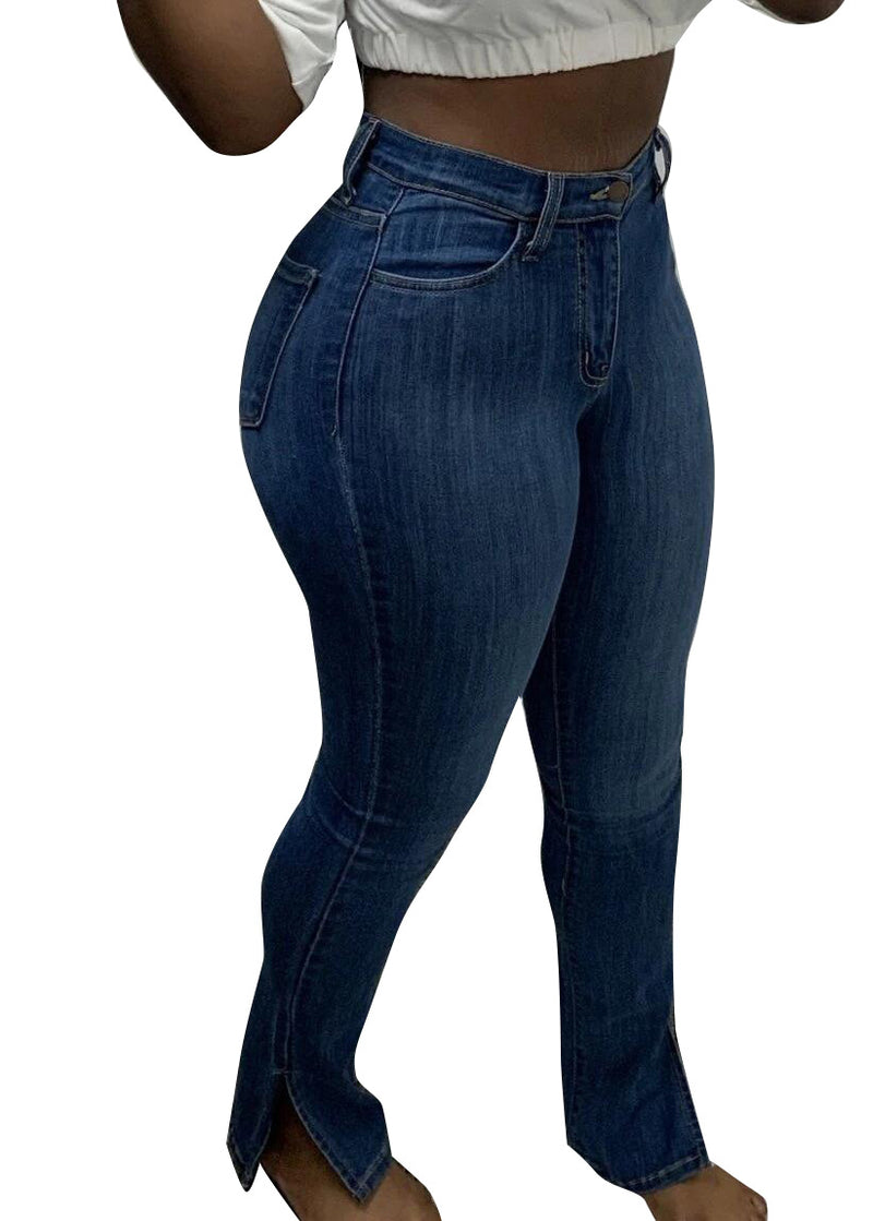 Wholesale Denim High Waist Women Slit Jeans SP161423