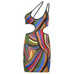 Colorblock Irregular Print Sexy Cami Dress Women Wholesale