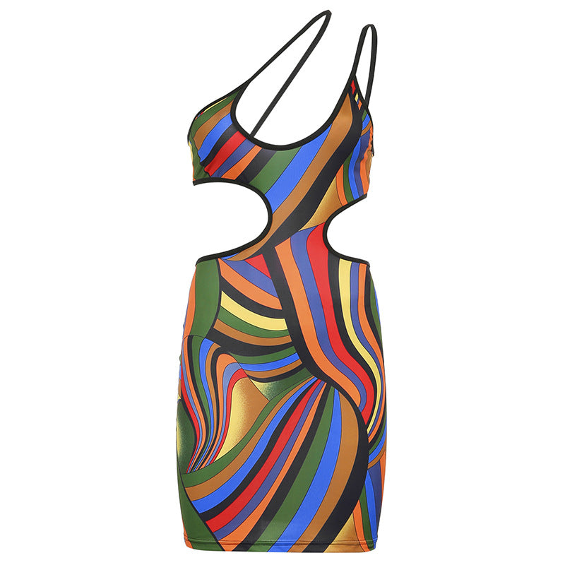 Colorblock Irregular Print Sexy Cami Dress Women Wholesale