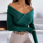 Solid Loose V-Neck Knitted Blouse