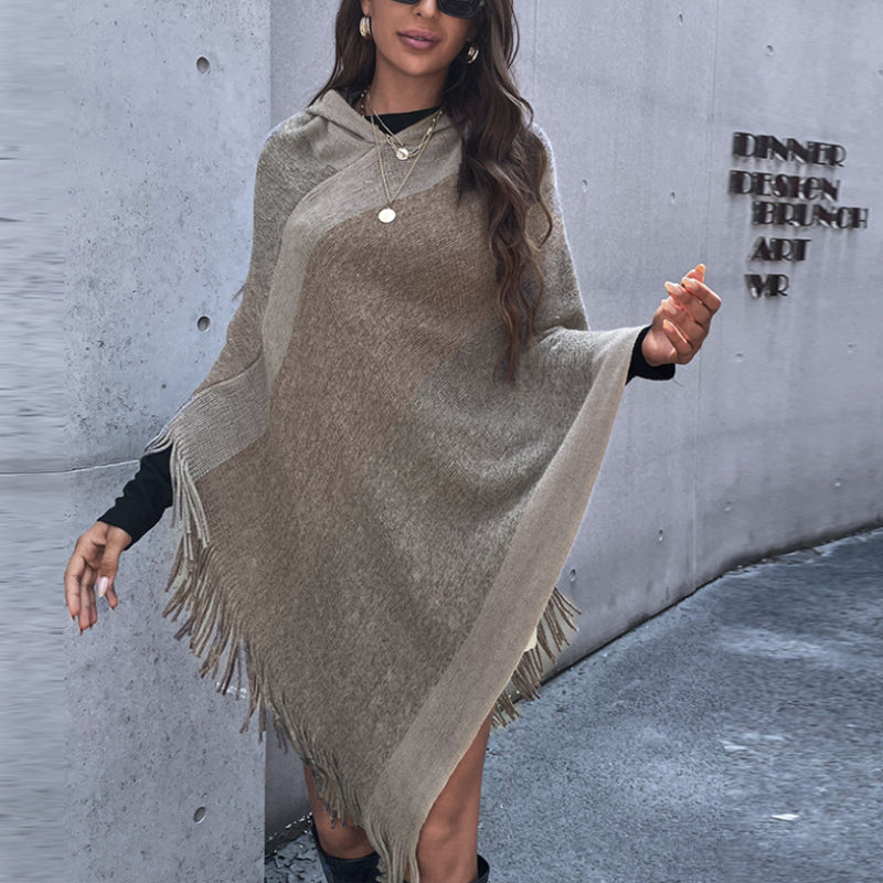 Hooded Cape Shawl Turtleneck Twill Fringed Sweater Wholesale Womens Sweaters