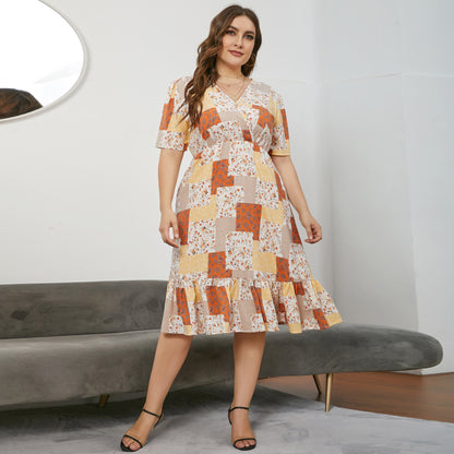 Plus Size Printing Wholesale Midi Dress