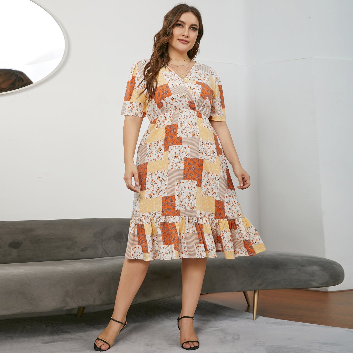 Plus Size Printing Wholesale Slim Midi Dress