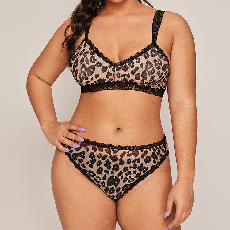 Wholesale Plus Size Two Piece Sets Leopard Sling Bra Panty