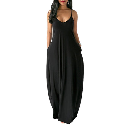 Pure Color Casual Sling Wide Loose Wholesale Maxi Dresses