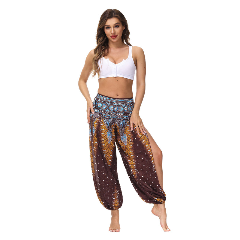 Fashion Printed Women'S Cutout Slit Casual Loose Yoga Bloomers Soft Sports Pants Workout Clothes In Bulk