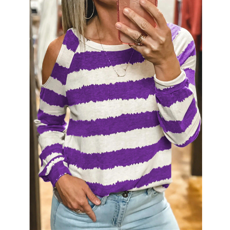 Tie-Dye Striped Printed T-Shirt Wholesale Women Clothing