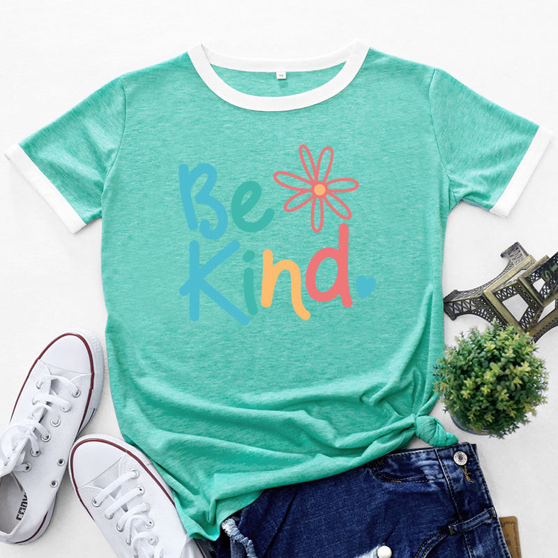 Letter Print Colorblock Round Neck Short Sleeve Tops Casual Wholesale Women'S T Shirts