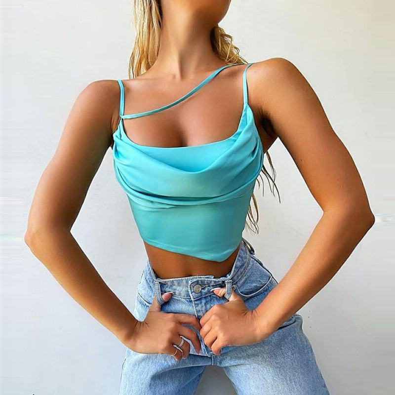 Cross Cami Off-Shoulder Ruched Asymmetrical Crop Top