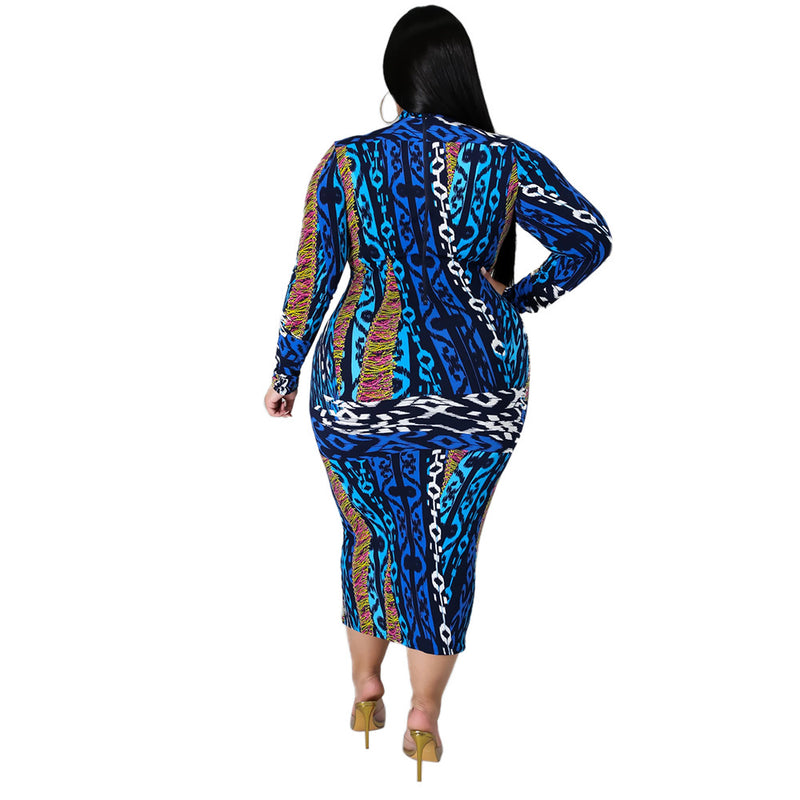 Irregular Print Slim Women Wholesale  Plus Size Dresses