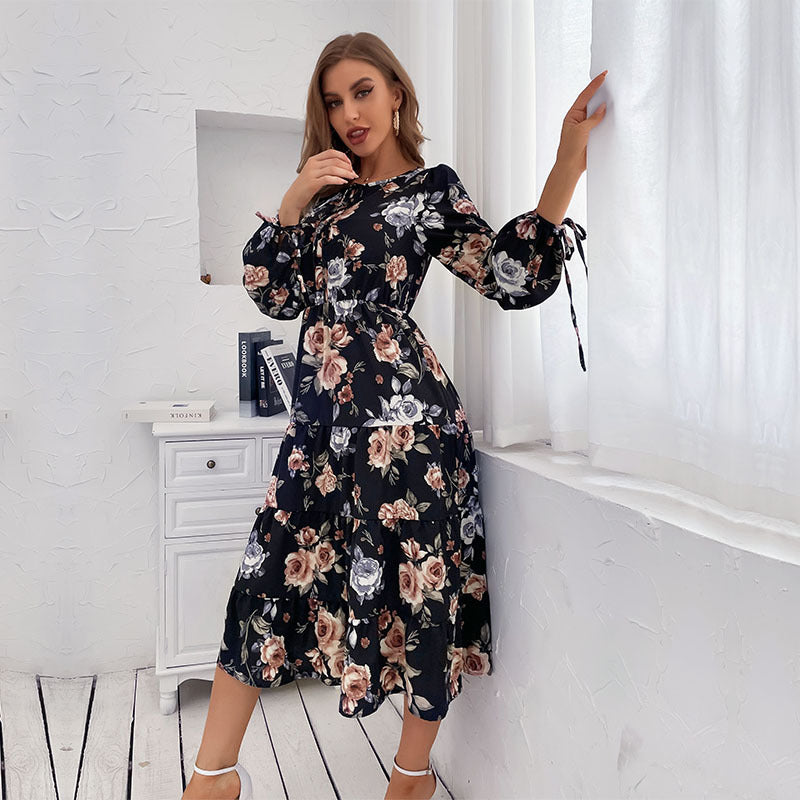 Long Sleeve Wholesale Dresses Floral Printed Casual Daily Outfits