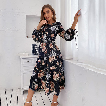 Long Sleeve Wholesale Dresses Floral Printed Casual Daily Outfits