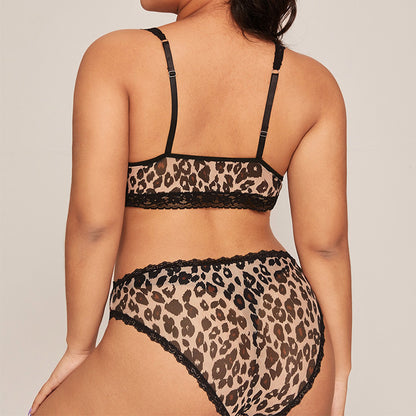 Wholesale Plus Size Two Piece Sets Leopard Sling Bra Panty