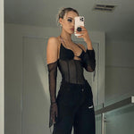 Mesh Sheer Long Sleeve Halterneck Hollow Out Wholesale Crop Tops For Women