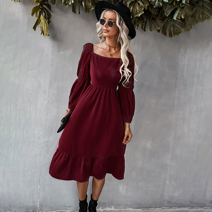 Square Neck Solid Wholesale Boho Midi Dress