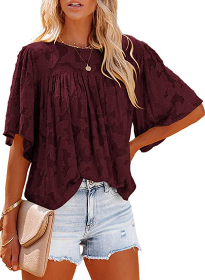 Lace Batwing Sleeve Crew Neck Wholesale Blouses Summer