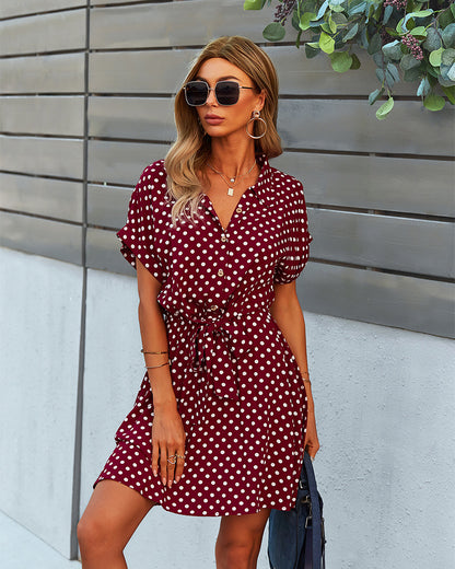 Polka Dot Printed Wholesale Dresses Short Sleeve Women Casual Dress