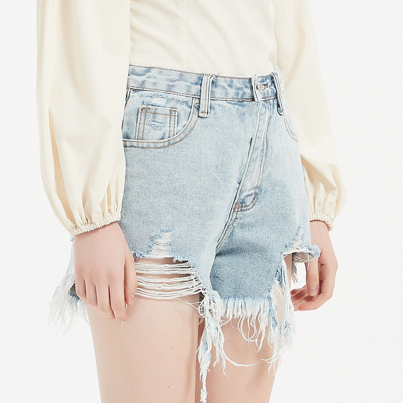 Summer High Waist Ripped Cutout Design Hot Pants Wholesale Denim Shorts
