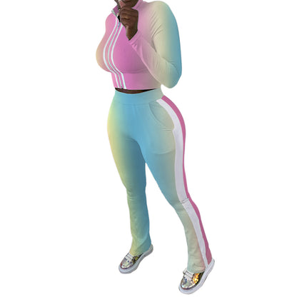 Large Size Rainbow Top With Trousers 2 Pieces Sets