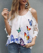 Butterfly Printed Blouses Woman Wholesale