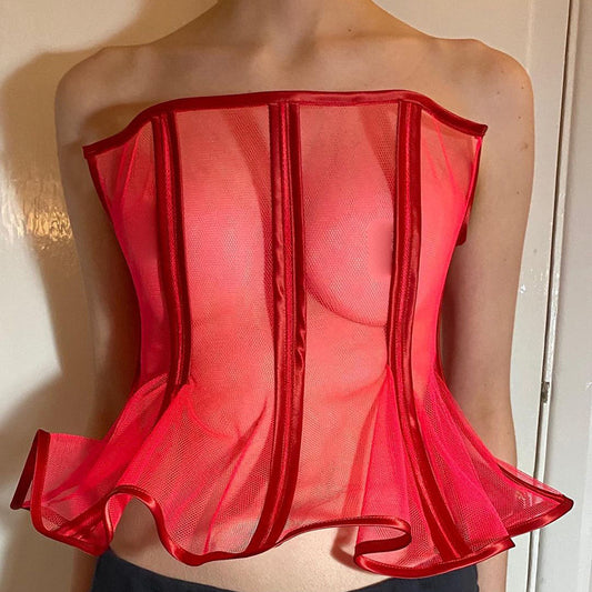 Zip Off Shoulder Mesh Sheer Wholesale Crop Tops