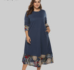 Plus Size Ethnic Style Loose Stitching Dress Women Wholesale