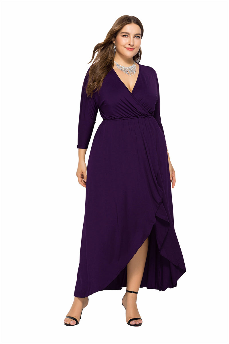 V Neck Solid Color Wholesale Plus Size Dresses Evening Dresses Xmas dresses