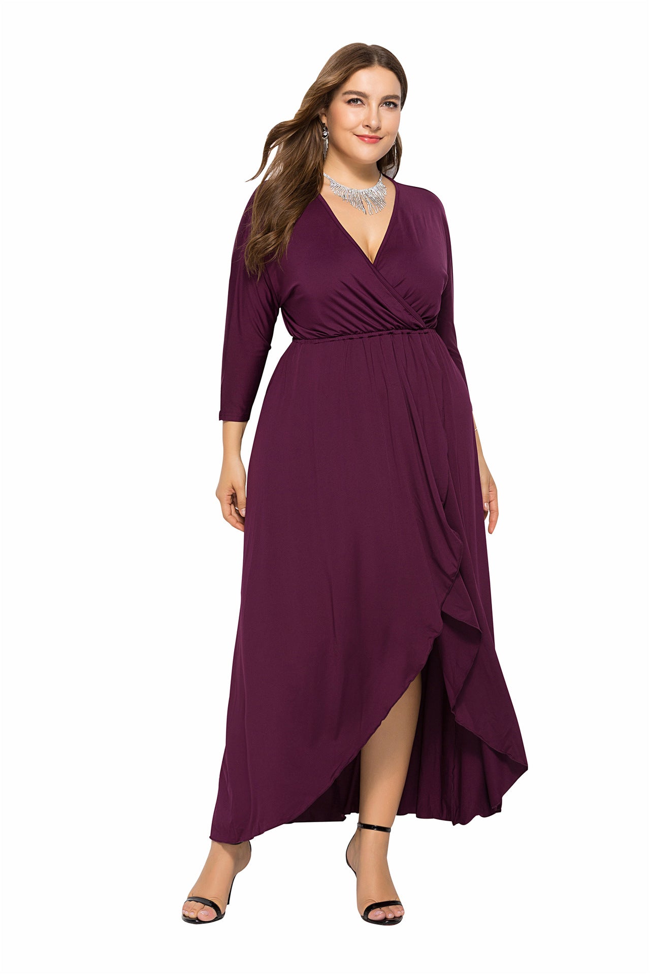 V Neck Solid Color Wholesale Plus Size Dresses Evening Dresses Xmas dresses