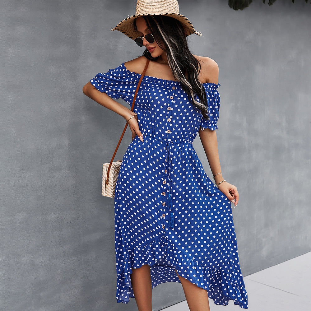 Off Shoulder Polka Dot Casual Wholesale Dresses Fashion Clothing