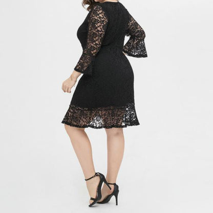 Wholesale Elegant Lace Black Plus Size Dress