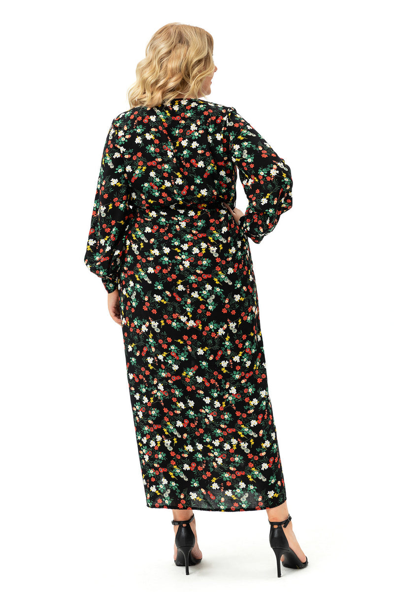 Plus Size Women Long Sleeve Floral Split Dress Wholesale