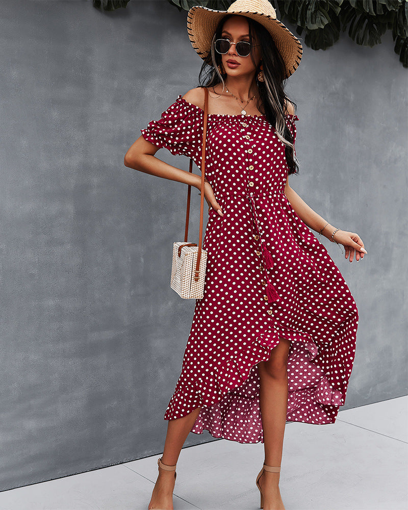 Off Shoulder Polka Dot Casual Wholesale Dresses Fashion Clothing