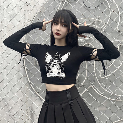 Tieback Sleeve Design Wholesale Crop Tops Gothic Punk Dark Style