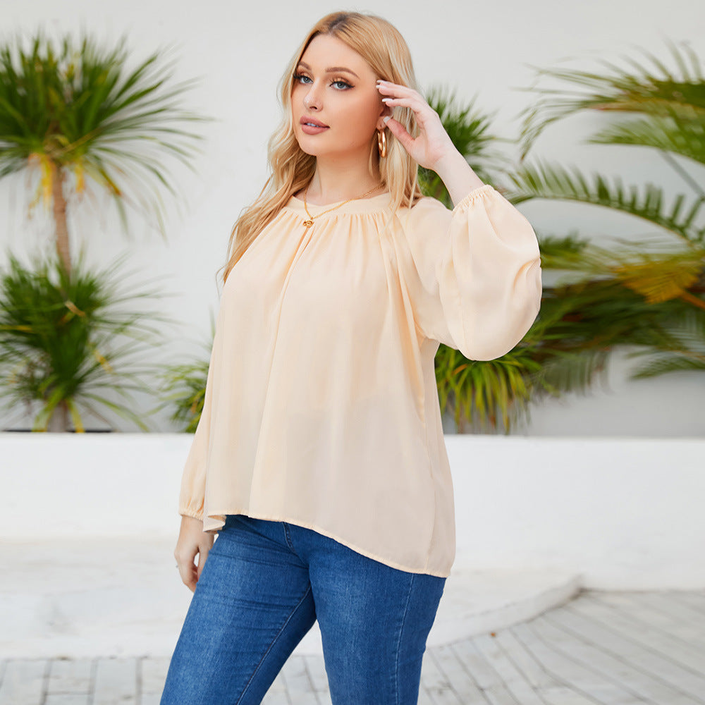 Casual Solid Color Plus Size Wholesale Blouses Chiffon Shirt Fashion Wholesale Women'S Apparel