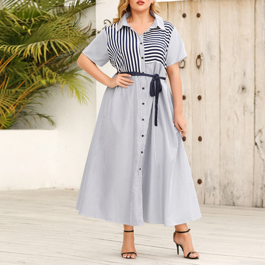 Wholesale Women Plus Size Striped Shirt Dress