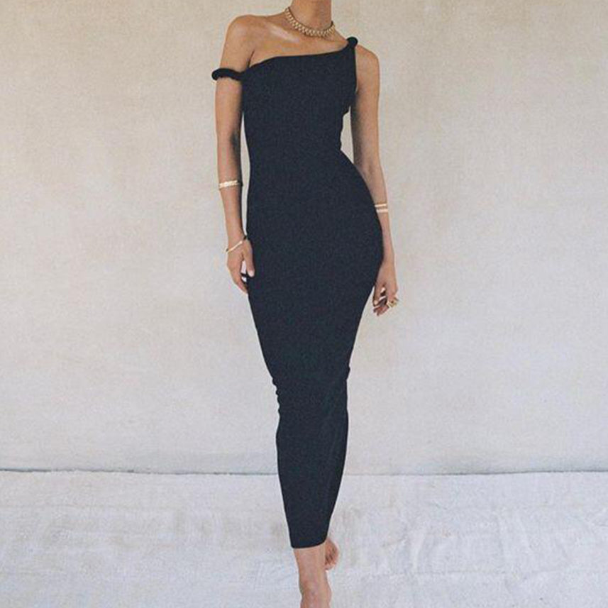 Black Oblique Shoulder Cami Dress Bulk Boutique Clothing