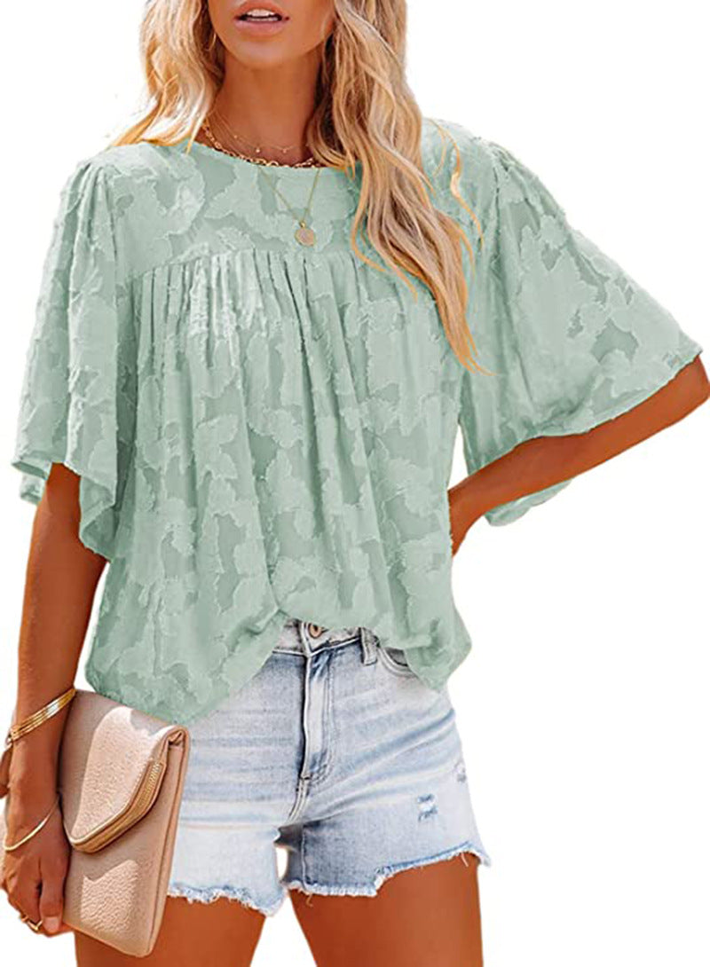 Lace Batwing Sleeve Crew Neck Wholesale Blouses Summer