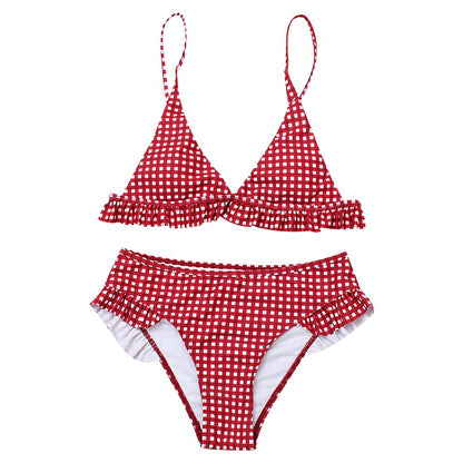 Plaid Print Split Swimsuit Sexy Ruffles Bikini Triangle Beach 2pcs Sets Womens Swimwear Wholesale Vendors SS531916