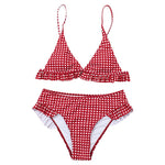 Plaid Print Split Swimsuit Sexy Ruffles Bikini Triangle Beach 2pcs Sets Womens Swimwear Wholesale Vendors SS531916