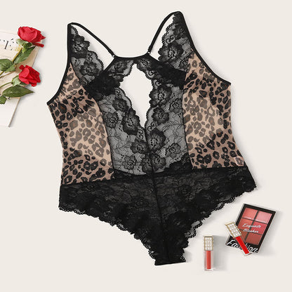 Temptation Uniform Leopard Wholesale Plus Size Pajamas One-Piece Bodysuit